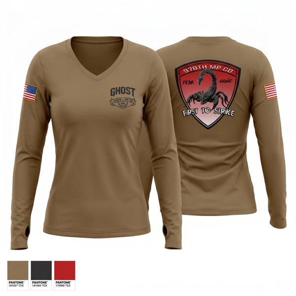 Womens Long Sleeve Vneck Shirt, 2nd Platoon 978th MP Co, Army, Teamtime, Team time, sublimation, custom sports apparel, team uniforms, spirit wear, spiritwear, sports uniforms, custom shirts, team store, custom team store, fundraiser sports, apparel fundraiser