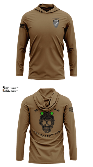 Long Sleeve hooded sunshirt, 451 B Co Los Bastardos451 B Co Los Bastardos, Army, Teamtime, Team time, sublimation, custom sports apparel, team uniforms, spirit wear, spiritwear, sports uniforms, custom shirts, team store, custom team store, fundraiser sports, apparel fundraiser