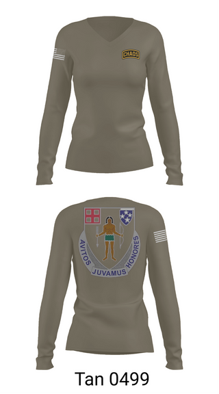 Womens Long Sleeve Vneck Shirt, Chaos Company, 1-182 Infantry, , Teamtime, Team time, sublimation, custom sports apparel, team uniforms, spirit wear, spiritwear, sports uniforms, custom shirts, team store, custom team store, fundraiser sports, apparel fundraiser