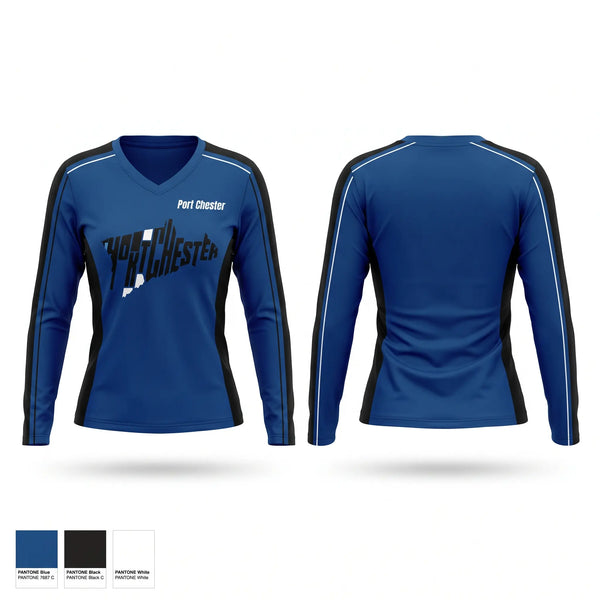 Womens Long Sleeve Vneck Shirt, Port Chester, Swimming, Teamtime, Team time, sublimation, custom sports apparel, team uniforms, spirit wear, spiritwear, sports uniforms, custom shirts, team store, custom team store, fundraiser sports, apparel fundraiser