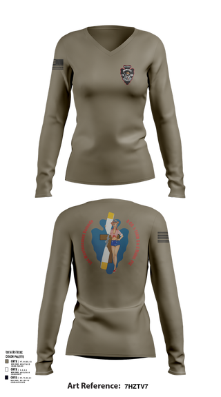 Womens Long Sleeve Vneck Shirt, B Co. 1/114th S&S, , Teamtime, Team time, sublimation, custom sports apparel, team uniforms, spirit wear, spiritwear, sports uniforms, custom shirts, team store, custom team store, fundraiser sports, apparel fundraiser