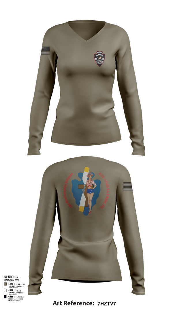 Womens Long Sleeve Vneck Shirt, B Co. 1/114th S&S, , Teamtime, Team time, sublimation, custom sports apparel, team uniforms, spirit wear, spiritwear, sports uniforms, custom shirts, team store, custom team store, fundraiser sports, apparel fundraiser