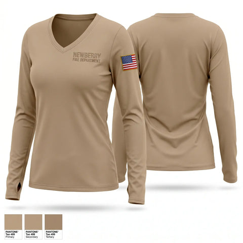 Womens Long Sleeve Vneck Shirt, Newberry Fire Department, Fire Department, Teamtime, Team time, sublimation, custom sports apparel, team uniforms, spirit wear, spiritwear, sports uniforms, custom shirts, team store, custom team store, fundraiser sports, apparel fundraiser