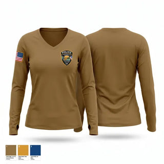 Womens Long Sleeve Vneck Shirt, Gore Police Department, Police, Teamtime, Team time, sublimation, custom sports apparel, team uniforms, spirit wear, spiritwear, sports uniforms, custom shirts, team store, custom team store, fundraiser sports, apparel fundraiser