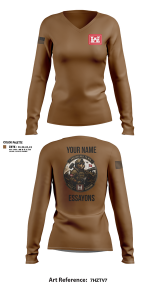 Womens Long Sleeve Vneck Shirt, 279 EN DET, Army, Teamtime, Team time, sublimation, custom sports apparel, team uniforms, spirit wear, spiritwear, sports uniforms, custom shirts, team store, custom team store, fundraiser sports, apparel fundraiser