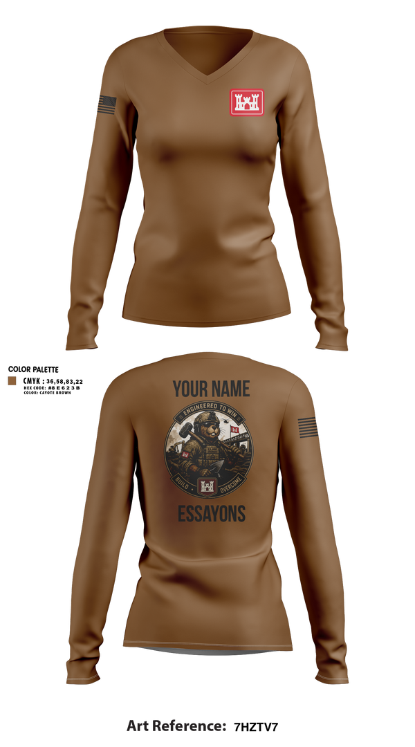Womens Long Sleeve Vneck Shirt, 279 EN DET, Army, Teamtime, Team time, sublimation, custom sports apparel, team uniforms, spirit wear, spiritwear, sports uniforms, custom shirts, team store, custom team store, fundraiser sports, apparel fundraiser