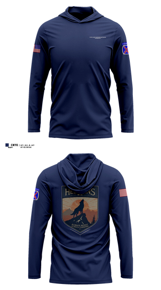 Long Sleeve hooded sunshirt, Headquarters and Distribution Company, Army, Teamtime, Team time, sublimation, custom sports apparel, team uniforms, spirit wear, spiritwear, sports uniforms, custom shirts, team store, custom team store, fundraiser sports, apparel fundraiser