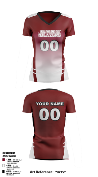 Womens Short Sleeve Vneck Shirt, Burgundy Blazers, Women's Volleyball, Teamtime, Team time, sublimation, custom sports apparel, team uniforms, spirit wear, spiritwear, sports uniforms, custom shirts, team store, custom team store, fundraiser sports, apparel fundraiser