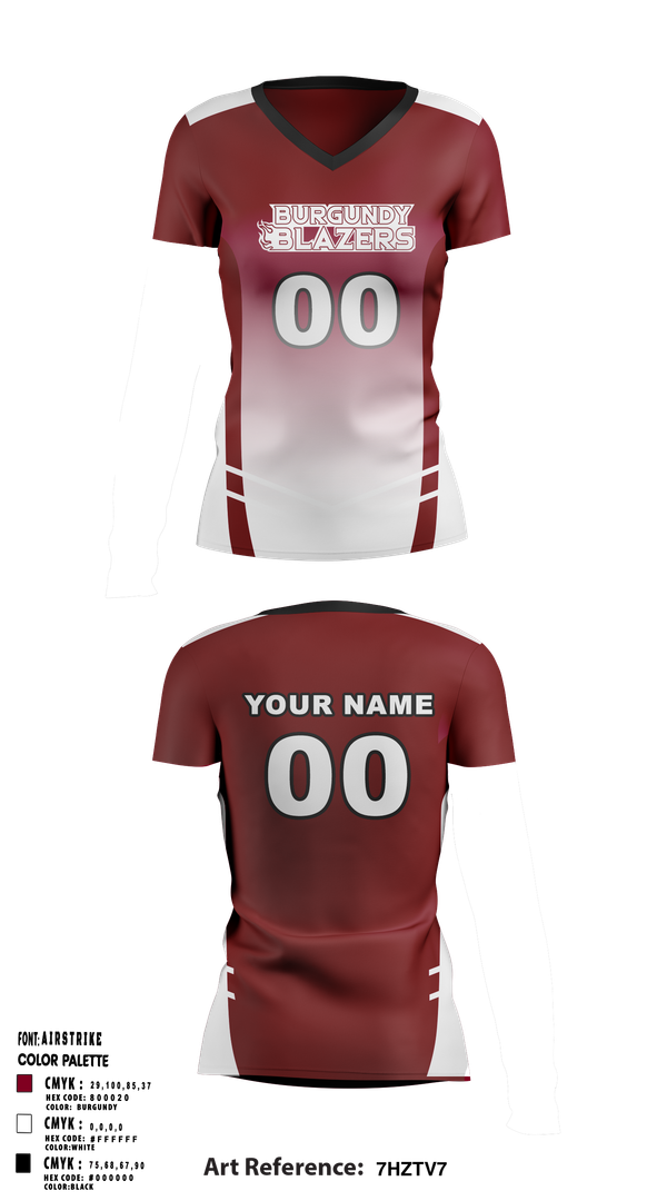 Womens Short Sleeve Vneck Shirt, Burgundy Blazers, Women's Volleyball, Teamtime, Team time, sublimation, custom sports apparel, team uniforms, spirit wear, spiritwear, sports uniforms, custom shirts, team store, custom team store, fundraiser sports, apparel fundraiser