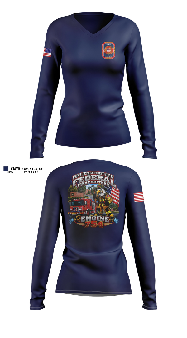 Womens Long Sleeve Vneck Shirt, Fort Detrick Forest Glen Federal Firefighters, Fire Department, Teamtime, Team time, sublimation, custom sports apparel, team uniforms, spirit wear, spiritwear, sports uniforms, custom shirts, team store, custom team store, fundraiser sports, apparel fundraiser