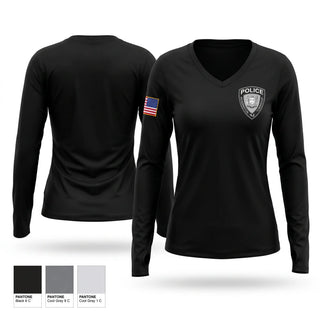 Womens Long Sleeve Vneck Shirt, Readington Police Department, Police, Teamtime, Team time, sublimation, custom sports apparel, team uniforms, spirit wear, spiritwear, sports uniforms, custom shirts, team store, custom team store, fundraiser sports, apparel fundraiser