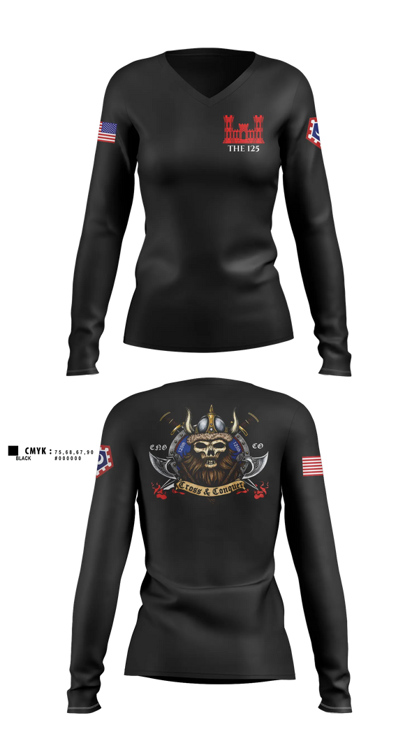 Womens Long Sleeve Vneck Shirt, 125 ENGINEER COMPANY, National Guard, Teamtime, Team time, sublimation, custom sports apparel, team uniforms, spirit wear, spiritwear, sports uniforms, custom shirts, team store, custom team store, fundraiser sports, apparel fundraiser