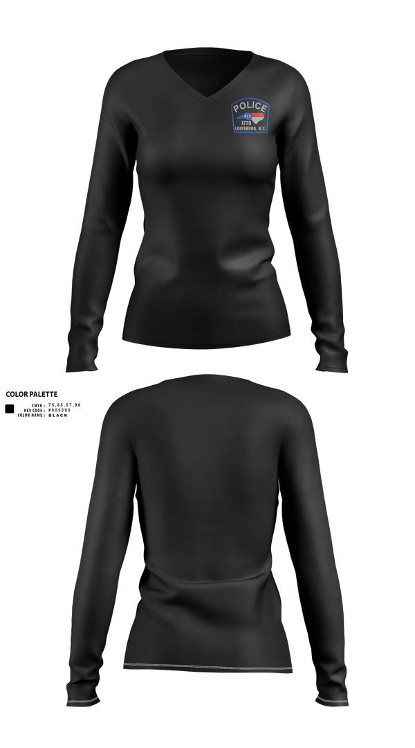 Womens Long Sleeve Vneck Shirt, Louisburg Police Department, Police, Teamtime, Team time, sublimation, custom sports apparel, team uniforms, spirit wear, spiritwear, sports uniforms, custom shirts, team store, custom team store, fundraiser sports, apparel fundraiser