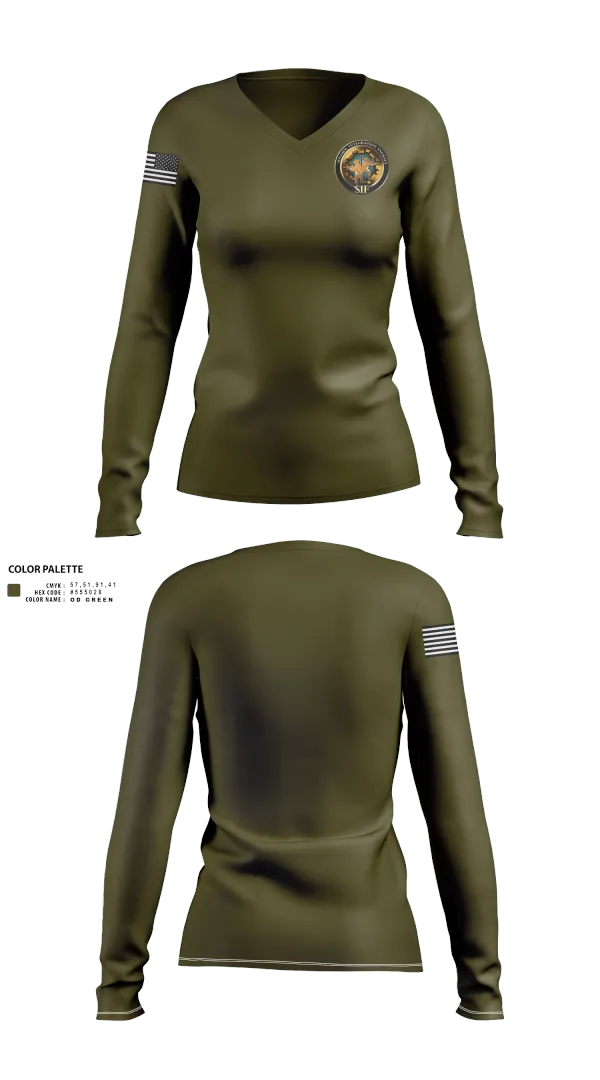 Womens Long Sleeve Vneck Shirt, PEO Soldier Soldier Integration Facility, , Teamtime, Team time, sublimation, custom sports apparel, team uniforms, spirit wear, spiritwear, sports uniforms, custom shirts, team store, custom team store, fundraiser sports, apparel fundraiser