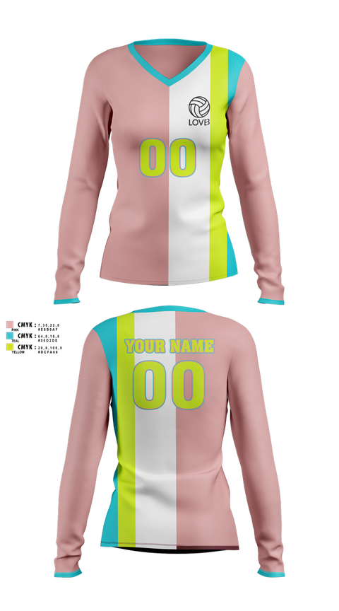 Womens Long Sleeve Vneck Shirt, LOVB, Women's Volleyball, Teamtime, Team time, sublimation, custom sports apparel, team uniforms, spirit wear, spiritwear, sports uniforms, custom shirts, team store, custom team store, fundraiser sports, apparel fundraiser