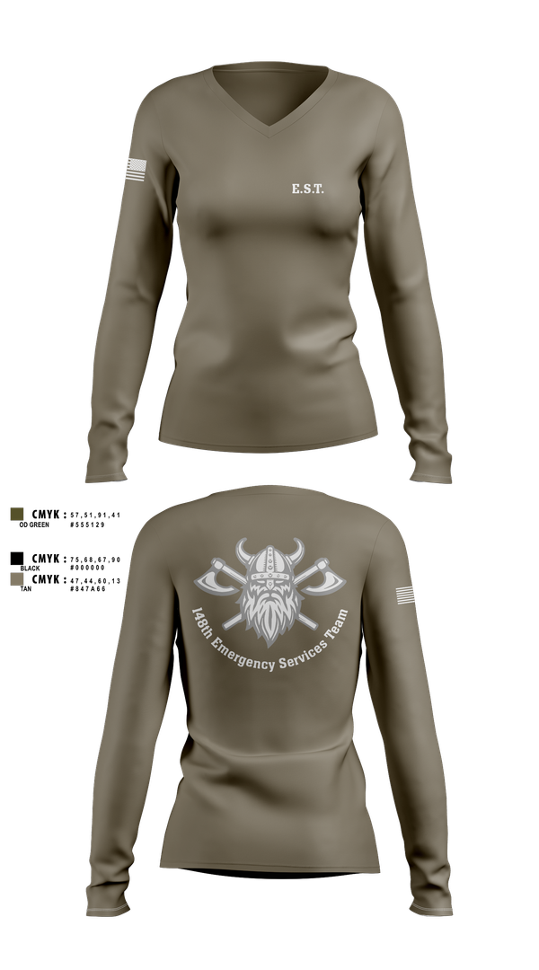 Womens Long Sleeve Vneck Shirt, 148th E.S.T., Police, Teamtime, Team time, sublimation, custom sports apparel, team uniforms, spirit wear, spiritwear, sports uniforms, custom shirts, team store, custom team store, fundraiser sports, apparel fundraiser