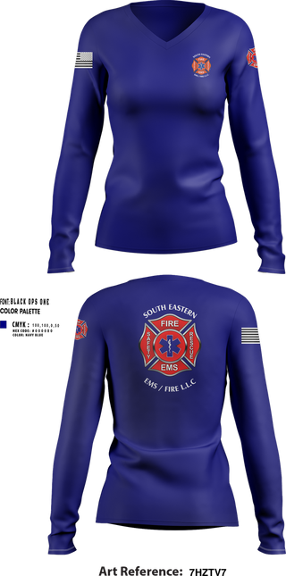 Womens Long Sleeve Vneck Shirt, SOUTH Eastern Ems/Fire, , Teamtime, Team time, sublimation, custom sports apparel, team uniforms, spirit wear, spiritwear, sports uniforms, custom shirts, team store, custom team store, fundraiser sports, apparel fundraiser