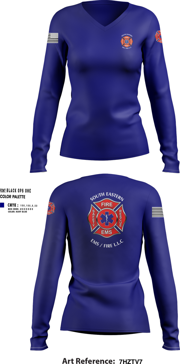 Womens Long Sleeve Vneck Shirt, SOUTH Eastern Ems/Fire, , Teamtime, Team time, sublimation, custom sports apparel, team uniforms, spirit wear, spiritwear, sports uniforms, custom shirts, team store, custom team store, fundraiser sports, apparel fundraiser