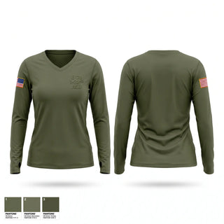 Womens Long Sleeve Vneck Shirt, B Co 122ND ASB, Army, Teamtime, Team time, sublimation, custom sports apparel, team uniforms, spirit wear, spiritwear, sports uniforms, custom shirts, team store, custom team store, fundraiser sports, apparel fundraiser