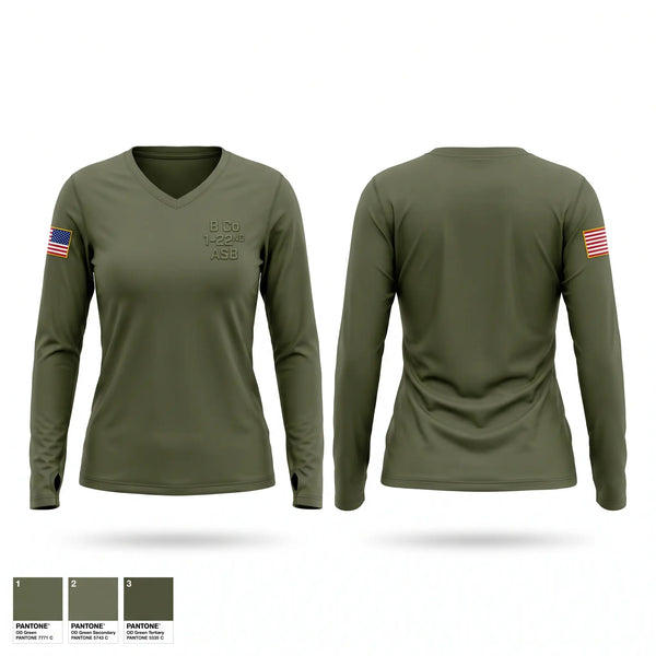 Womens Long Sleeve Vneck Shirt, B Co 122ND ASB, Army, Teamtime, Team time, sublimation, custom sports apparel, team uniforms, spirit wear, spiritwear, sports uniforms, custom shirts, team store, custom team store, fundraiser sports, apparel fundraiser