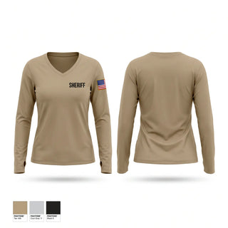 Womens Long Sleeve Vneck Shirt, Sheriff, Police, Teamtime, Team time, sublimation, custom sports apparel, team uniforms, spirit wear, spiritwear, sports uniforms, custom shirts, team store, custom team store, fundraiser sports, apparel fundraiser