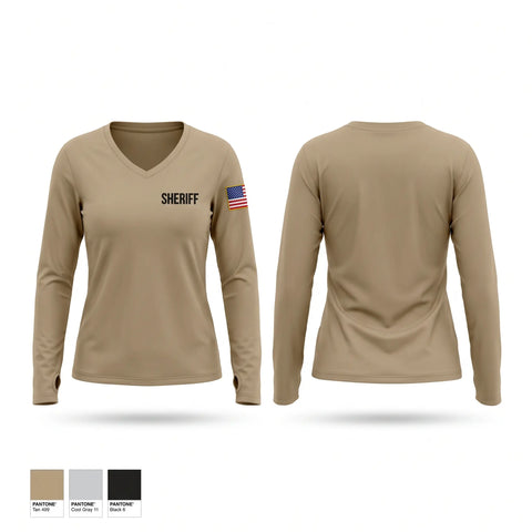 Womens Long Sleeve Vneck Shirt, Sheriff, Police, Teamtime, Team time, sublimation, custom sports apparel, team uniforms, spirit wear, spiritwear, sports uniforms, custom shirts, team store, custom team store, fundraiser sports, apparel fundraiser