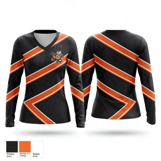 Womens Long Sleeve Vneck Shirt, Leesburg Jackets Cheer, Cheer, Teamtime, Team time, sublimation, custom sports apparel, team uniforms, spirit wear, spiritwear, sports uniforms, custom shirts, team store, custom team store, fundraiser sports, apparel fundraiser