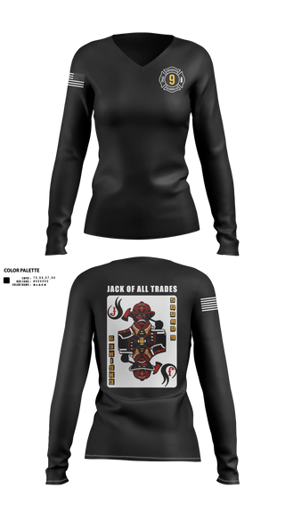 Womens Long Sleeve Vneck Shirt, Station 9, Fire Department, Teamtime, Team time, sublimation, custom sports apparel, team uniforms, spirit wear, spiritwear, sports uniforms, custom shirts, team store, custom team store, fundraiser sports, apparel fundraiser