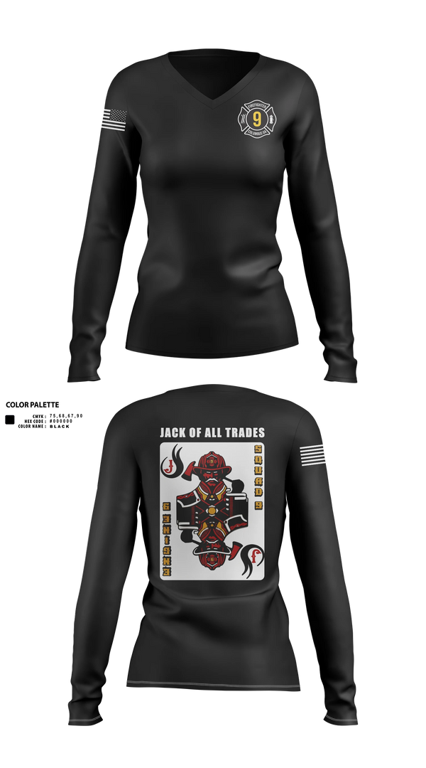 Womens Long Sleeve Vneck Shirt, Station 9, Fire Department, Teamtime, Team time, sublimation, custom sports apparel, team uniforms, spirit wear, spiritwear, sports uniforms, custom shirts, team store, custom team store, fundraiser sports, apparel fundraiser