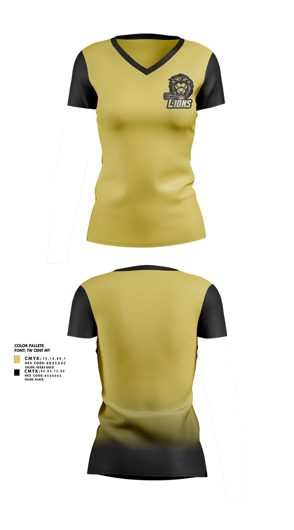 Womens Short Sleeve Vneck Shirt, Gt lions, , Teamtime, Team time, sublimation, custom sports apparel, team uniforms, spirit wear, spiritwear, sports uniforms, custom shirts, team store, custom team store, fundraiser sports, apparel fundraiser