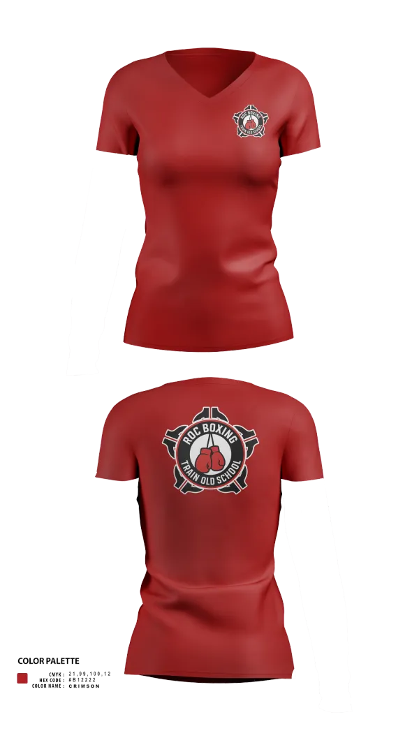Womens Short Sleeve Vneck Shirt, ROC Boxing, Wrestling, Teamtime, Team time, sublimation, custom sports apparel, team uniforms, spirit wear, spiritwear, sports uniforms, custom shirts, team store, custom team store, fundraiser sports, apparel fundraiser