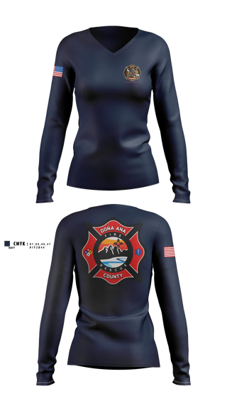Womens Long Sleeve Vneck Shirt, Dona Ana fire Rescue Station 42, Fire Department, Teamtime, Team time, sublimation, custom sports apparel, team uniforms, spirit wear, spiritwear, sports uniforms, custom shirts, team store, custom team store, fundraiser sports, apparel fundraiser