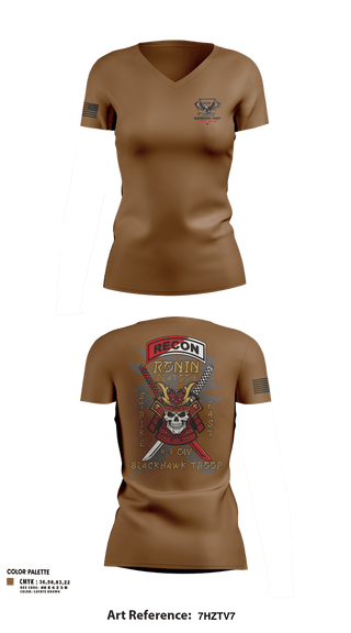 Womens Short Sleeve Vneck Shirt, 4-9 CAV, RONIN PLATOON, Army, Teamtime, Team time, sublimation, custom sports apparel, team uniforms, spirit wear, spiritwear, sports uniforms, custom shirts, team store, custom team store, fundraiser sports, apparel fundraiser