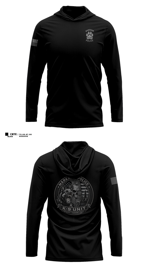 Long Sleeve hooded sunshirt, Markham Police K9 Unit, Police, Teamtime, Team time, sublimation, custom sports apparel, team uniforms, spirit wear, spiritwear, sports uniforms, custom shirts, team store, custom team store, fundraiser sports, apparel fundraiser