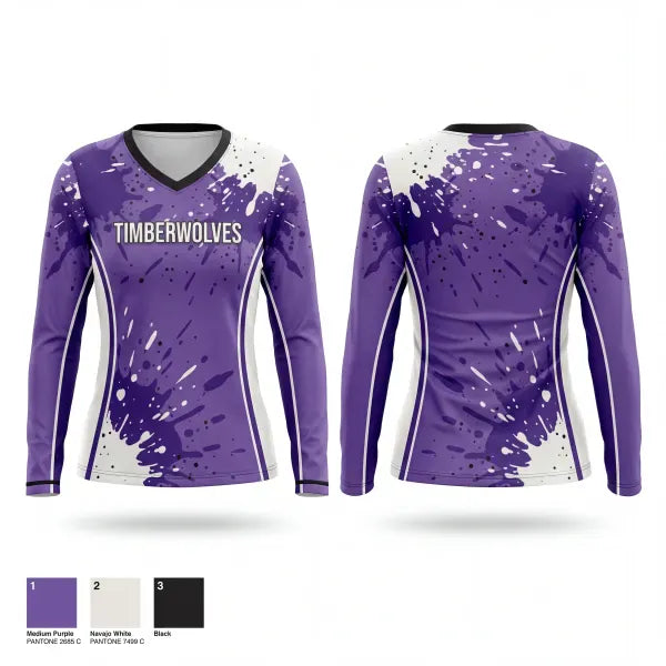 Womens Long Sleeve Vneck Shirt, Timberwolves, Baseball, Teamtime, Team time, sublimation, custom sports apparel, team uniforms, spirit wear, spiritwear, sports uniforms, custom shirts, team store, custom team store, fundraiser sports, apparel fundraiser