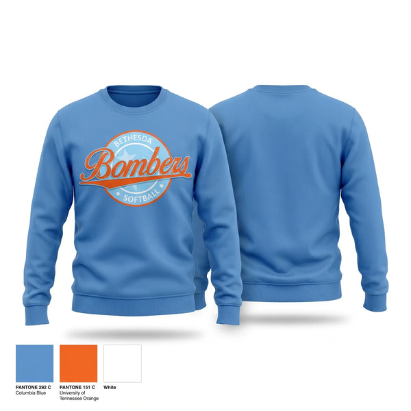 Crew Neck Sweatshirt, Bethesda Bombers, Softball, Teamtime, Team time, sublimation, custom sports apparel, team uniforms, spirit wear, spiritwear, sports uniforms, custom shirts, team store, custom team store, fundraiser sports, apparel fundraiser
