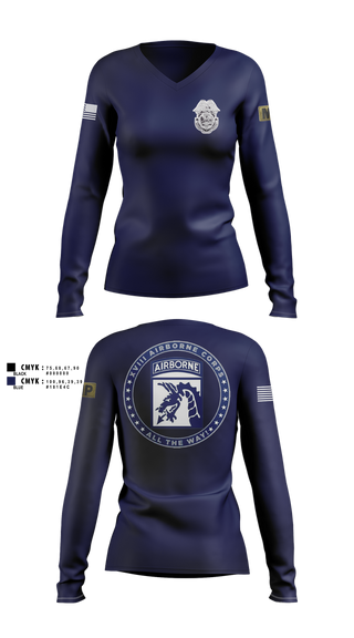 Womens Long Sleeve Vneck Shirt, Fort Bragg Law Enforcement Company, Army, Teamtime, Team time, sublimation, custom sports apparel, team uniforms, spirit wear, spiritwear, sports uniforms, custom shirts, team store, custom team store, fundraiser sports, apparel fundraiser