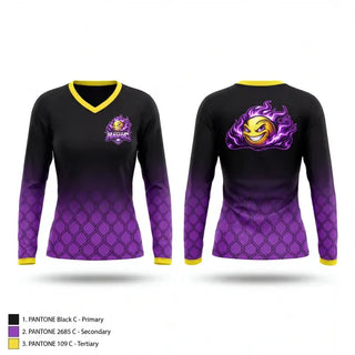 Womens Long Sleeve Vneck Shirt, Purple Havoc, Softball, Teamtime, Team time, sublimation, custom sports apparel, team uniforms, spirit wear, spiritwear, sports uniforms, custom shirts, team store, custom team store, fundraiser sports, apparel fundraiser