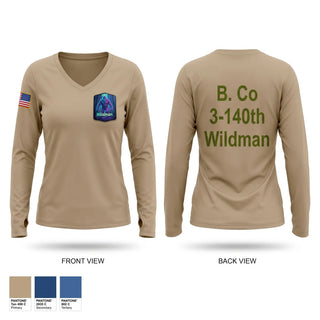 Womens Long Sleeve Vneck Shirt, 3-140th, National Guard, Teamtime, Team time, sublimation, custom sports apparel, team uniforms, spirit wear, spiritwear, sports uniforms, custom shirts, team store, custom team store, fundraiser sports, apparel fundraiser