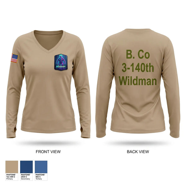 Womens Long Sleeve Vneck Shirt, 3-140th, National Guard, Teamtime, Team time, sublimation, custom sports apparel, team uniforms, spirit wear, spiritwear, sports uniforms, custom shirts, team store, custom team store, fundraiser sports, apparel fundraiser