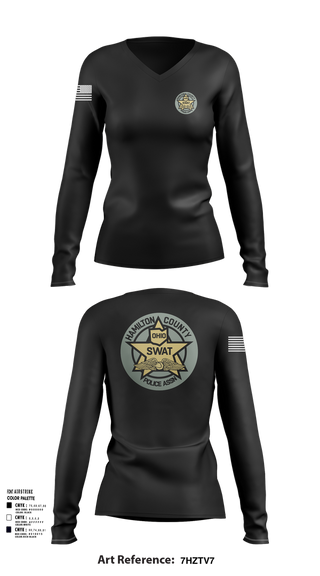 Womens Long Sleeve Vneck Shirt, HCPA Swat, , Teamtime, Team time, sublimation, custom sports apparel, team uniforms, spirit wear, spiritwear, sports uniforms, custom shirts, team store, custom team store, fundraiser sports, apparel fundraiser
