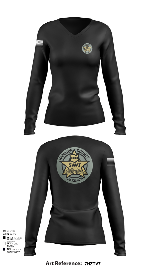 Womens Long Sleeve Vneck Shirt, HCPA Swat, , Teamtime, Team time, sublimation, custom sports apparel, team uniforms, spirit wear, spiritwear, sports uniforms, custom shirts, team store, custom team store, fundraiser sports, apparel fundraiser