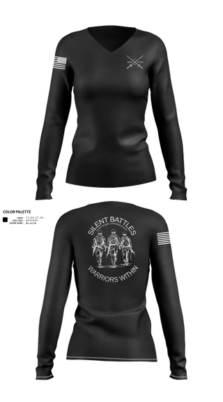 Womens Long Sleeve Vneck Shirt, Silent Battles, , Teamtime, Team time, sublimation, custom sports apparel, team uniforms, spirit wear, spiritwear, sports uniforms, custom shirts, team store, custom team store, fundraiser sports, apparel fundraiser