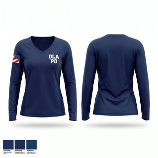 Womens Long Sleeve Vneck Shirt, DLA PD, Police, Teamtime, Team time, sublimation, custom sports apparel, team uniforms, spirit wear, spiritwear, sports uniforms, custom shirts, team store, custom team store, fundraiser sports, apparel fundraiser