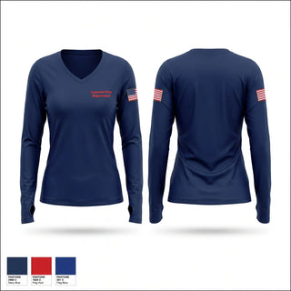 Womens Long Sleeve Vneck Shirt, Lyncourt Fire Department, Fire Department, Teamtime, Team time, sublimation, custom sports apparel, team uniforms, spirit wear, spiritwear, sports uniforms, custom shirts, team store, custom team store, fundraiser sports, apparel fundraiser