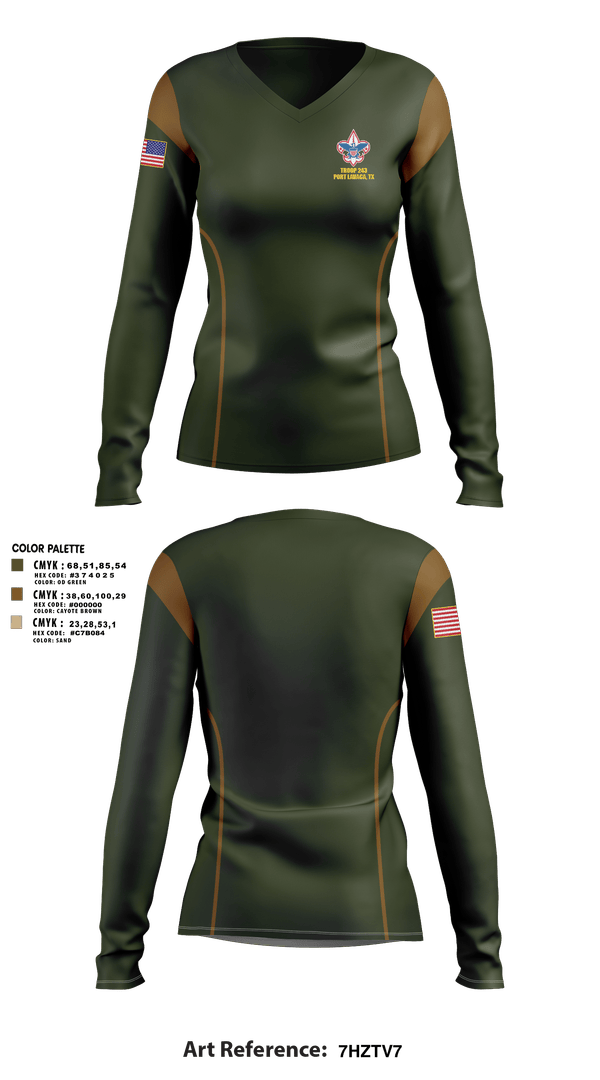 Womens Long Sleeve Vneck Shirt, Scouts BSA, Spirit Store, Teamtime, Team time, sublimation, custom sports apparel, team uniforms, spirit wear, spiritwear, sports uniforms, custom shirts, team store, custom team store, fundraiser sports, apparel fundraiser
