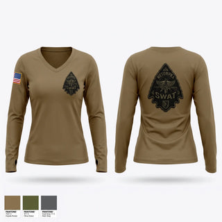 Womens Long Sleeve Vneck Shirt, Wetumpka SWAT, Police, Teamtime, Team time, sublimation, custom sports apparel, team uniforms, spirit wear, spiritwear, sports uniforms, custom shirts, team store, custom team store, fundraiser sports, apparel fundraiser