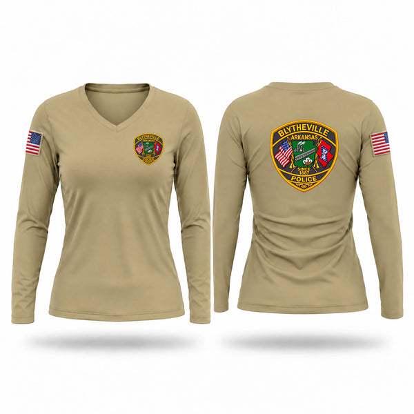 Womens Long Sleeve Vneck Shirt, Blytheville Police Department, Police, Teamtime, Team time, sublimation, custom sports apparel, team uniforms, spirit wear, spiritwear, sports uniforms, custom shirts, team store, custom team store, fundraiser sports, apparel fundraiser