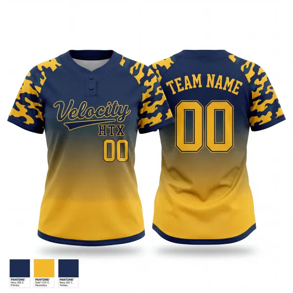 Two Button Softball Jersey, Velocity HTX, Softball, Teamtime, Team time, sublimation, custom sports apparel, team uniforms, spirit wear, spiritwear, sports uniforms, custom shirts, team store, custom team store, fundraiser sports, apparel fundraiser