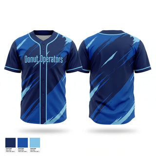 Full Button Baseball Jersey, Donut Operators, Baseball, Teamtime, Team time, sublimation, custom sports apparel, team uniforms, spirit wear, spiritwear, sports uniforms, custom shirts, team store, custom team store, fundraiser sports, apparel fundraiser